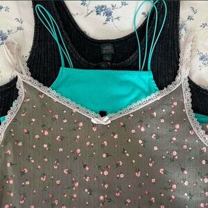 Floral Lace Trim Cami Tank Set